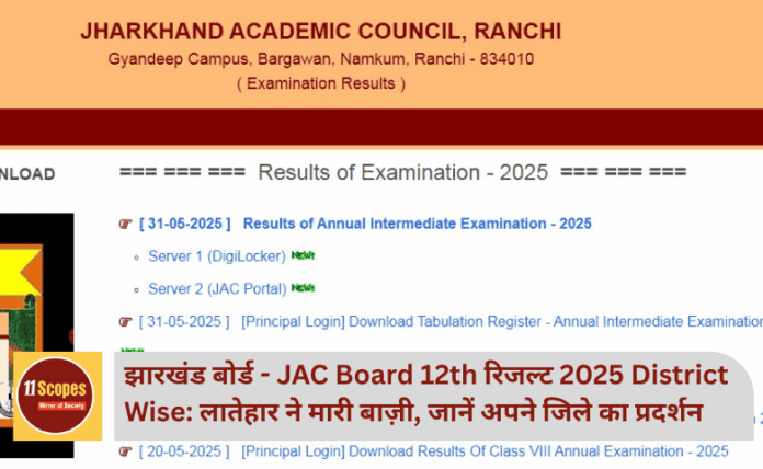 झारखंड बोर्ड - JAC Board 12th रिजल्ट 2025 District Wise: लातेहार ने मारी बाज़ी, जानें अपने जिले का प्रदर्शन