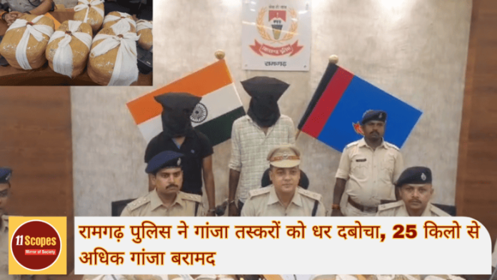 रामगढ़ पुलिस ने गांजा तस्करों को धर दबोचा, 25 किलो से अधिक गांजा बरामद